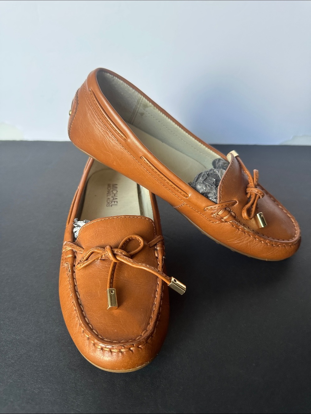 Michael Kors Cognac Leather Bow Moccasins